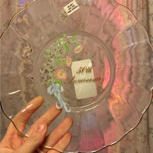 Fenton 50th Anniversary Glass Plate with Floral and Gold Accents